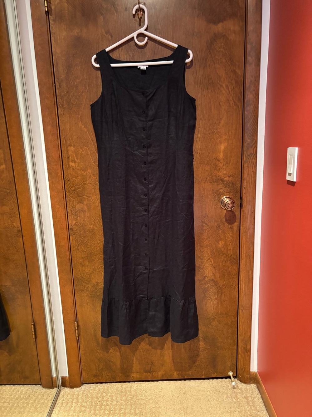 Ann Taylor LOFT Linen Black Sleeveless Button-Front Maxi Dress